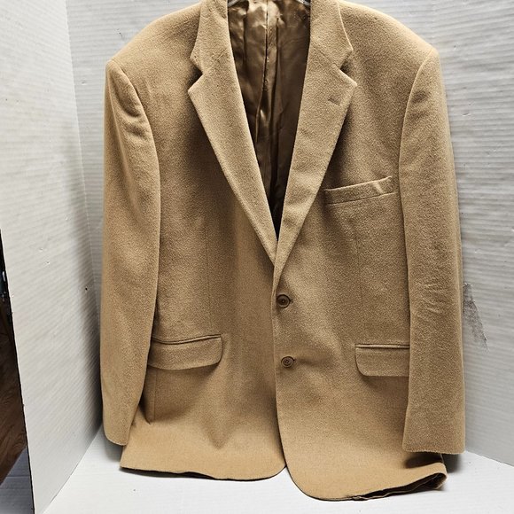 Mens Jacket Blazer Honey Brown100%  Camel Hair Satin Lined 2 Button Closure 46 R - Picture 1 of 15